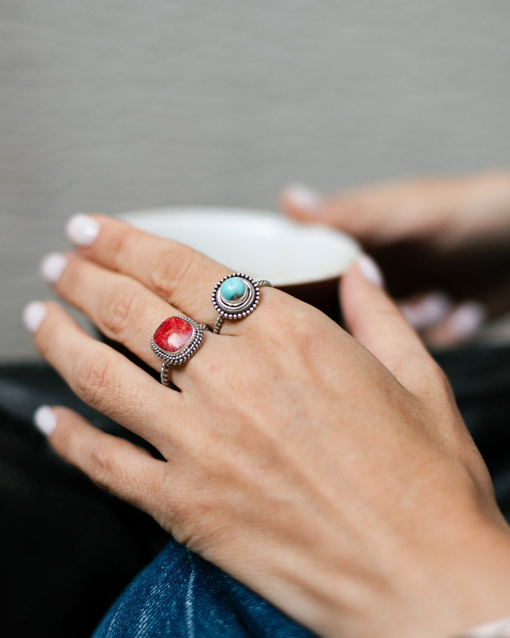 A ring with a rectangular coral - jewerly-store-s