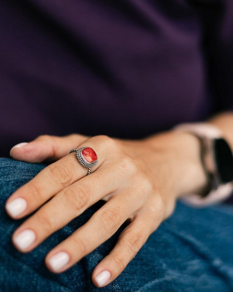 A ring with a rectangular coral - jewerly-store-s