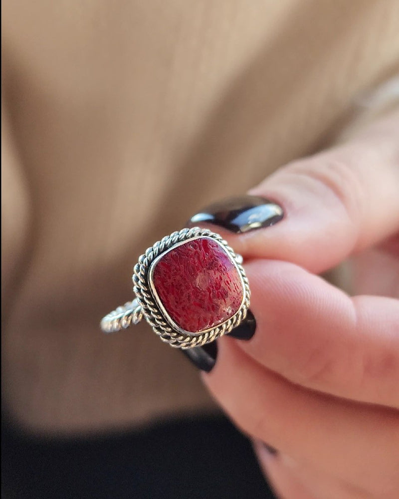 A ring with a rectangular coral - jewerly-store-s