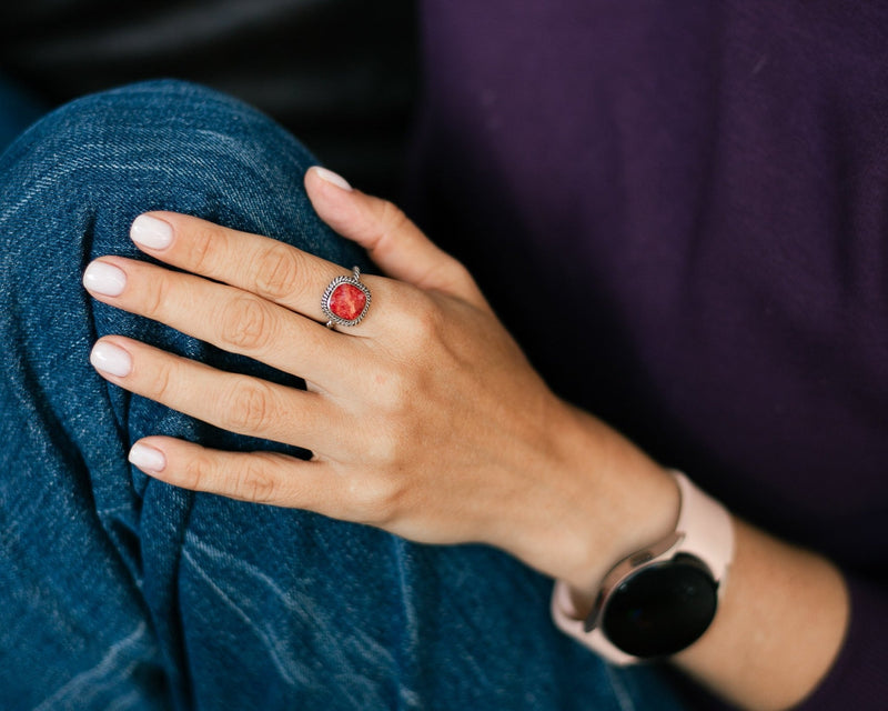 A ring with a rectangular coral - jewerly-store-s