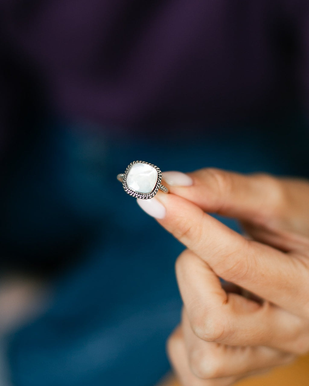 A ring with a rectangular mother-of-pearl - jewerly-store-s