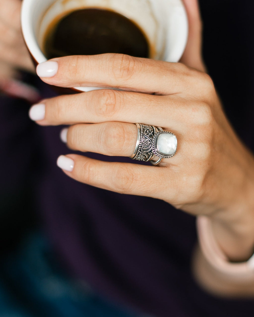 A ring with a rectangular mother-of-pearl - jewerly-store-s