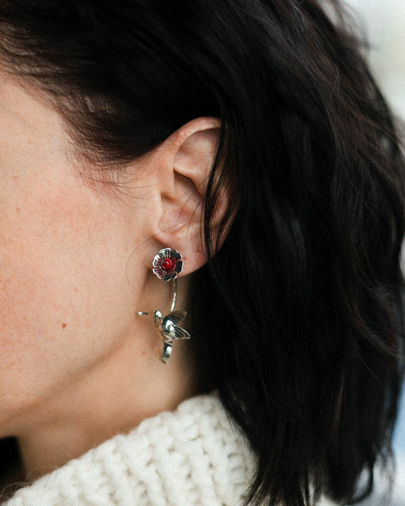 Hummingbird earrings with coral - jewerly-store-s