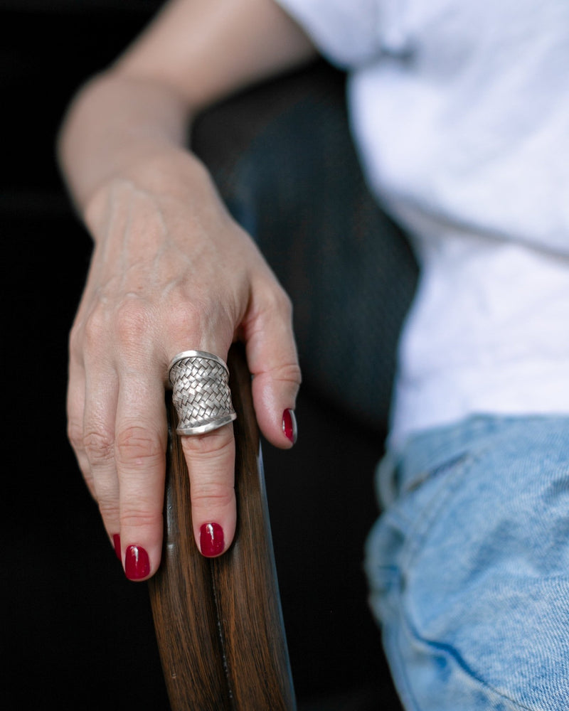 Silver braided ring embossed - jewerly-store-s