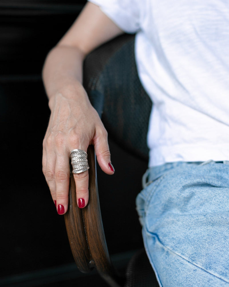 Silver braided ring embossed - jewerly-store-s